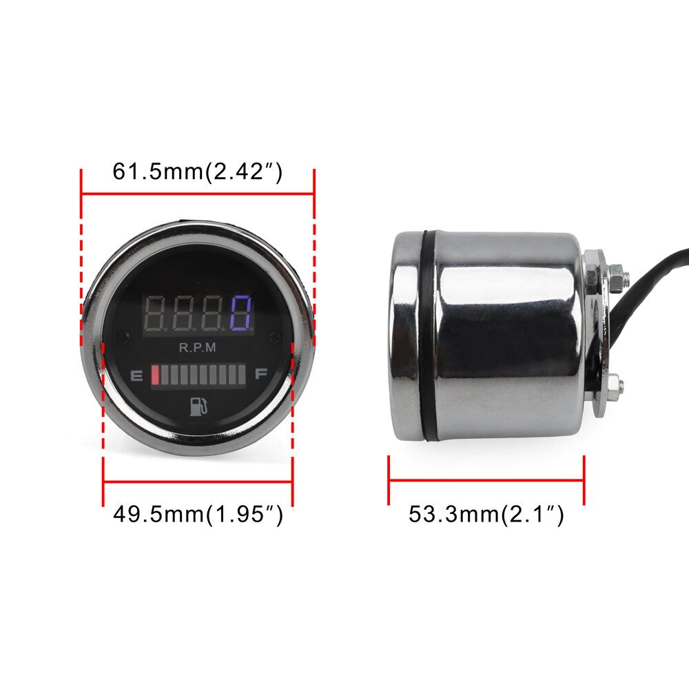 DC 12V Waterproof Motorcycle 2 in 1 Tachometer RPM Gauge Fuel Level Gauge Meter With Digital LED Indicator Motorbike Instrument