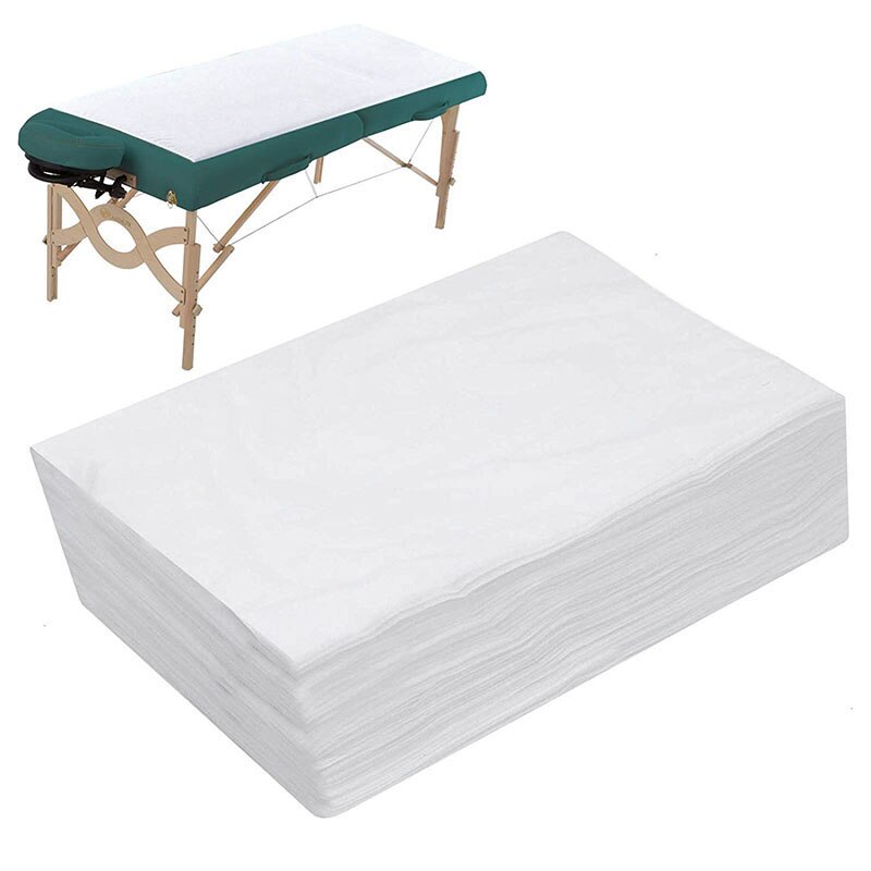 100 stk/sæt engangstykkelse ikke-vævet skønhedssalon massage sengetæksler , 70 x 180cm,  hvide