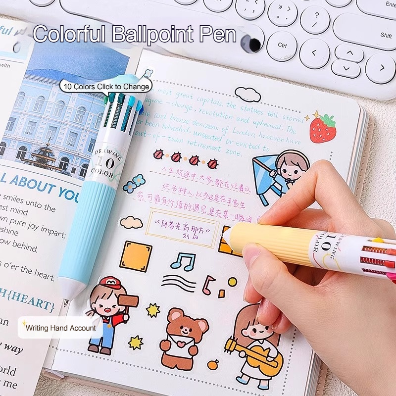 Languo Ballpoint Pens 28 Color Cartoon 0.8mm Soft Grip Press Multicolor for Writing Drawing Overlay School Supplies Stationery