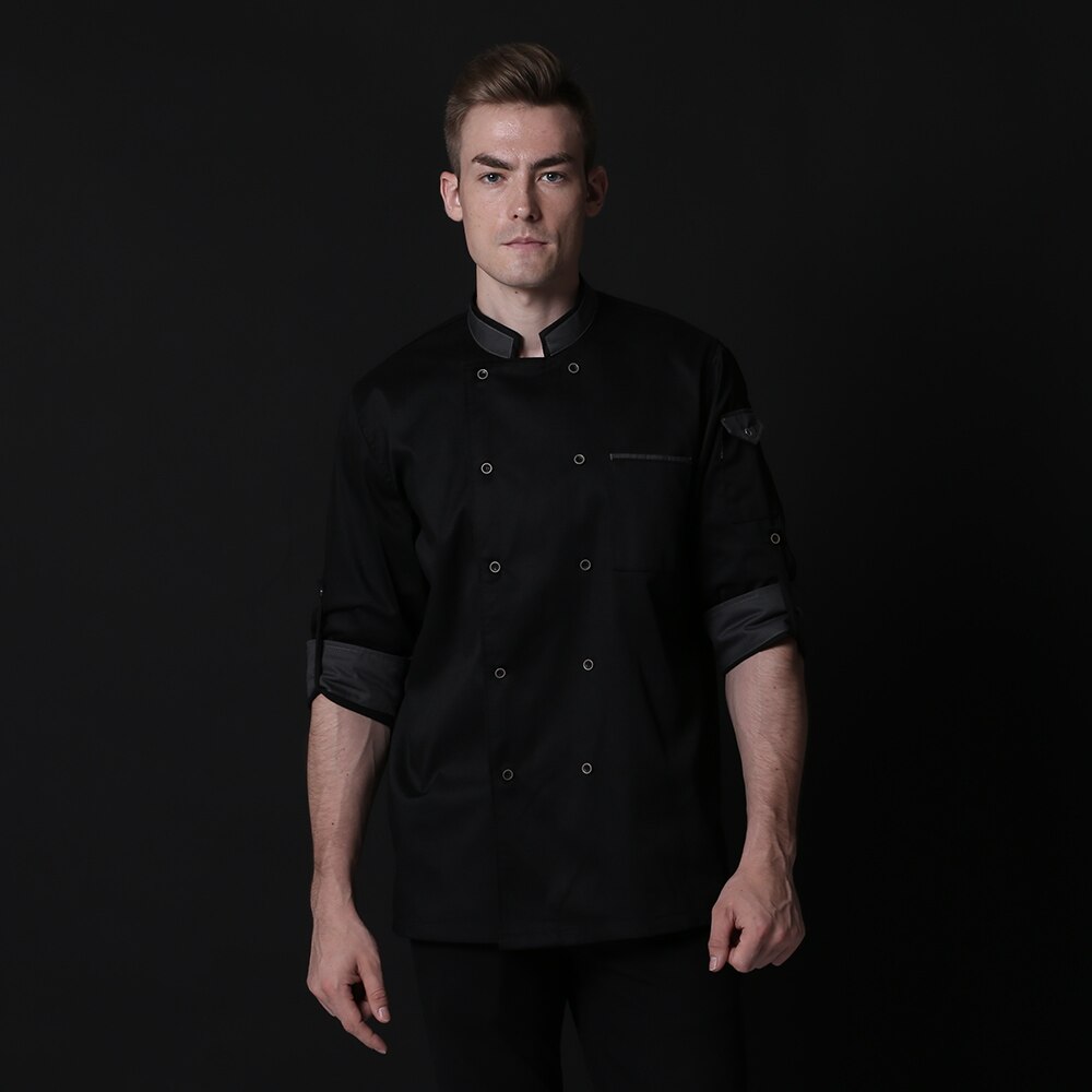 Fall and winter long-sleeved chef service work clothes hotel restaurant chef uniforms cofe shop kitchen chef uniform chef jacket: Black / XXXL