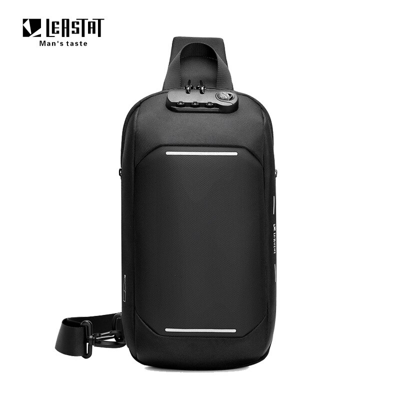 LEASTAT Men's Chest Bag USB Anti-theft Scratch Resistant Shoulder Bag Casual Waterproof Reflective Crossbody Bag