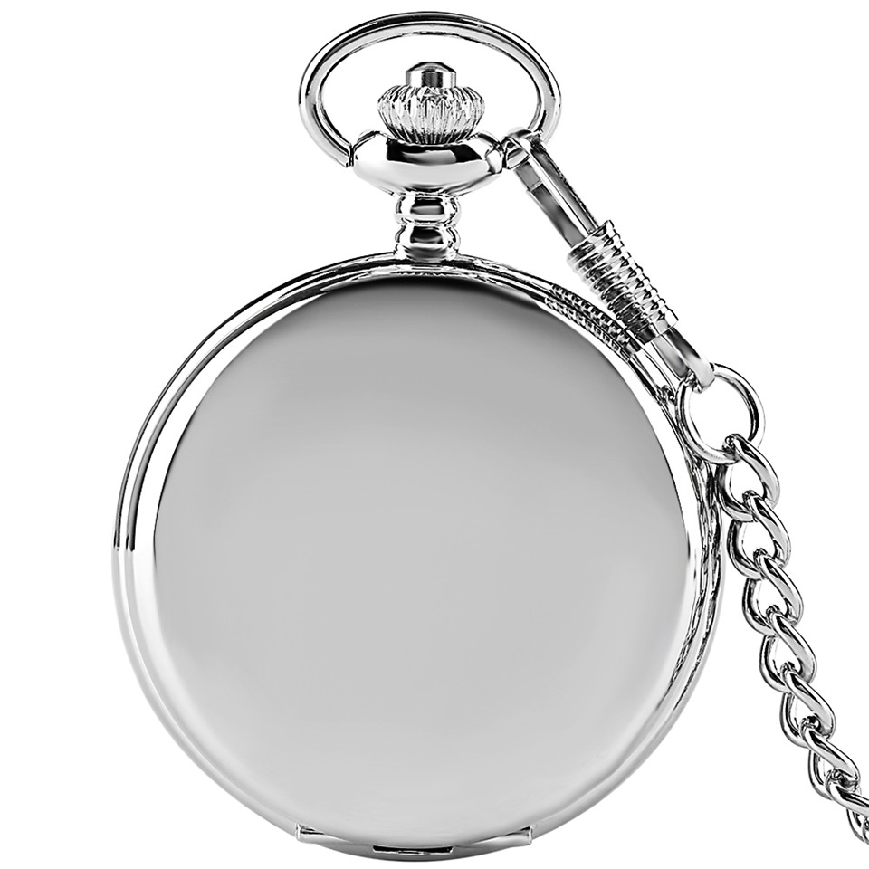 Retro udsøgt sort / sølv / gyldent glat ansigt kvarts lommeur med 30 cm vedhæng kæde vintage ur: Sølv