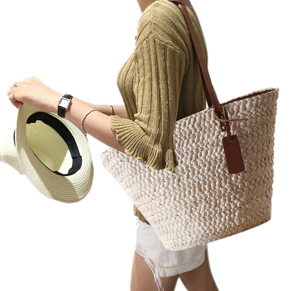 Women Summer Single Shoulder Beach Straw Bag Simple Fashionable Woven Bag Casual Bag Beach Bag Bohemia Style Handbag