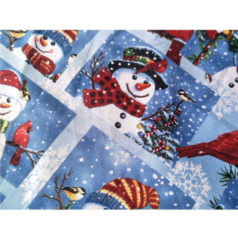 110cm Wide Cotton Fabrics Per Meter Christmas Snowman Printed Cotton Fabrics Sewing Patchwork DIY For Garment Dress Dress
