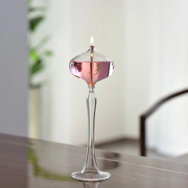 1PCS Handmade Glass Transparent Oil Lamp Wedding Decoration Glass Kerosene Lamp Glass Candlestick Home