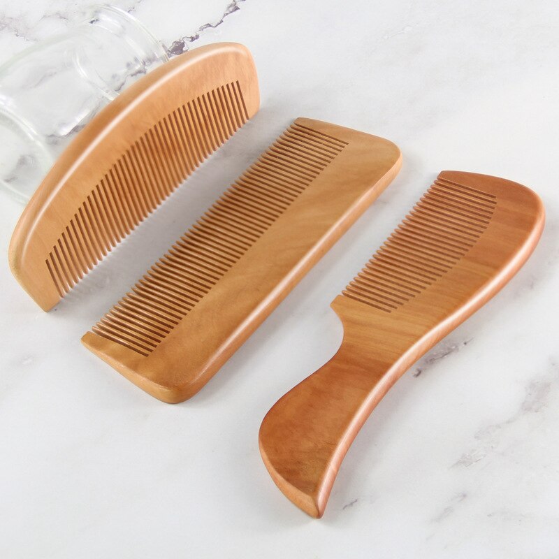 Natural Peach Wood Comb Massage Head Classic Comb Anti-Static Handcrafted Fine Tooth Comb Hair Styling Hair Care Tool