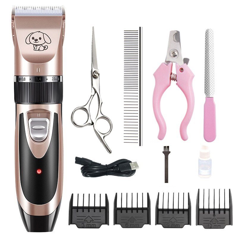 Hond Clipper Professionele Elektrische Pet Hair Trimmer Voor Honden Katten Grooming Elektrische Scheerapparaat Set Kat Haar Snijden Remover Machine: Rose gold set-E
