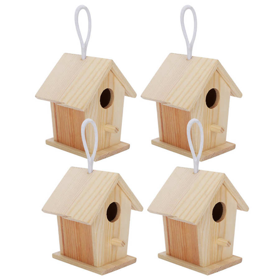 4Pcs Vogel Huis Mini Outdoor Opknoping Houten Vogel Huis Nesten Kooi Ornament Voor Tuin Balkon Huis Tuin