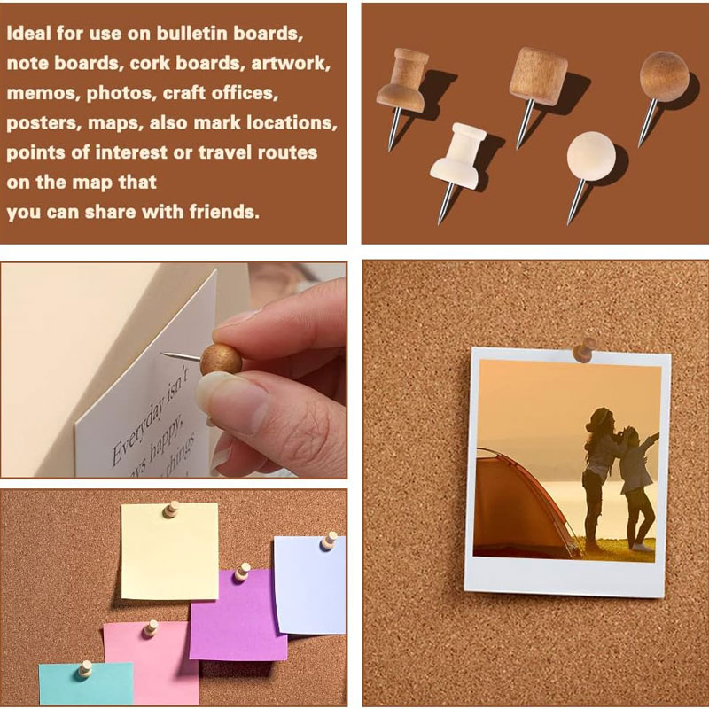 Chinchetas de madera para decoración, tachuelas de cabeza de madera, tachuelas de mapa de madera, Pin de marcado para tableros de corcho, proyectos de manualidades DIY, 20-50 Uds.