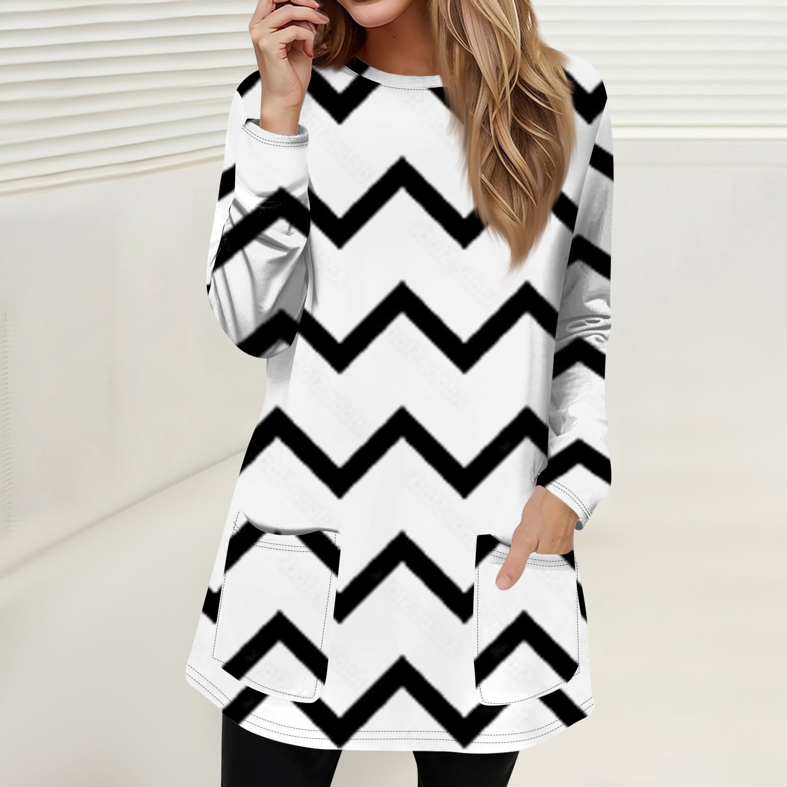 Women's Shirt Clothing Loose Round Neck T-shirt Chic Print Shirt Ladies Casual Blouses Long Sleeve Top