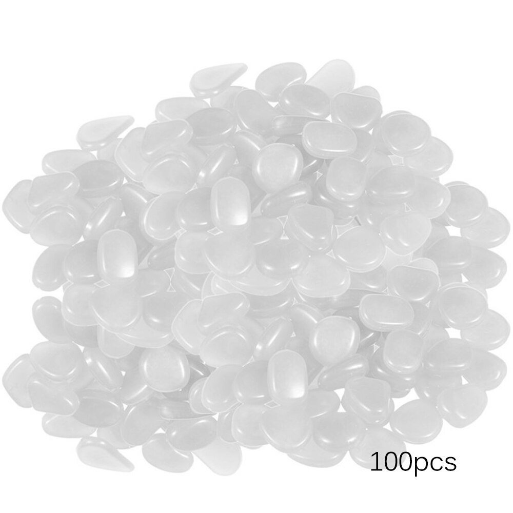 100 pçs decoração do jardim pedras luminosas brilho no escuro decorativo seixos ao ar livre tanque de peixes decoração aquário seixo rochas: WHITE