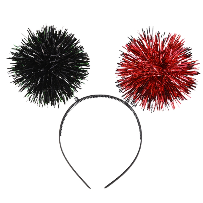 Serre-tête en plastique brillant pour femmes et filles, bandeau en forme de pompon brillant, cerceau pour cheveux de Festival, pour fête, spectacle, couvre-chef unisexe M6CE: Black red