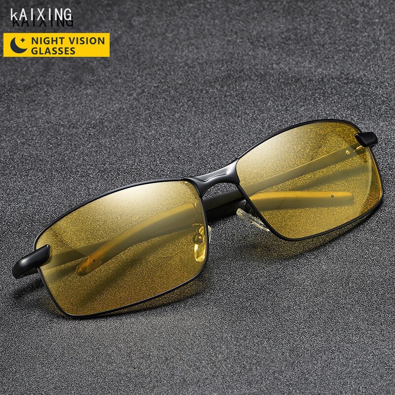 Kaixing Aluminium-Magnesium Nachtkijker Gele Lens Gepolariseerde Zonnebril &#39;S Nachts Rijden Glazen Voor Mannen