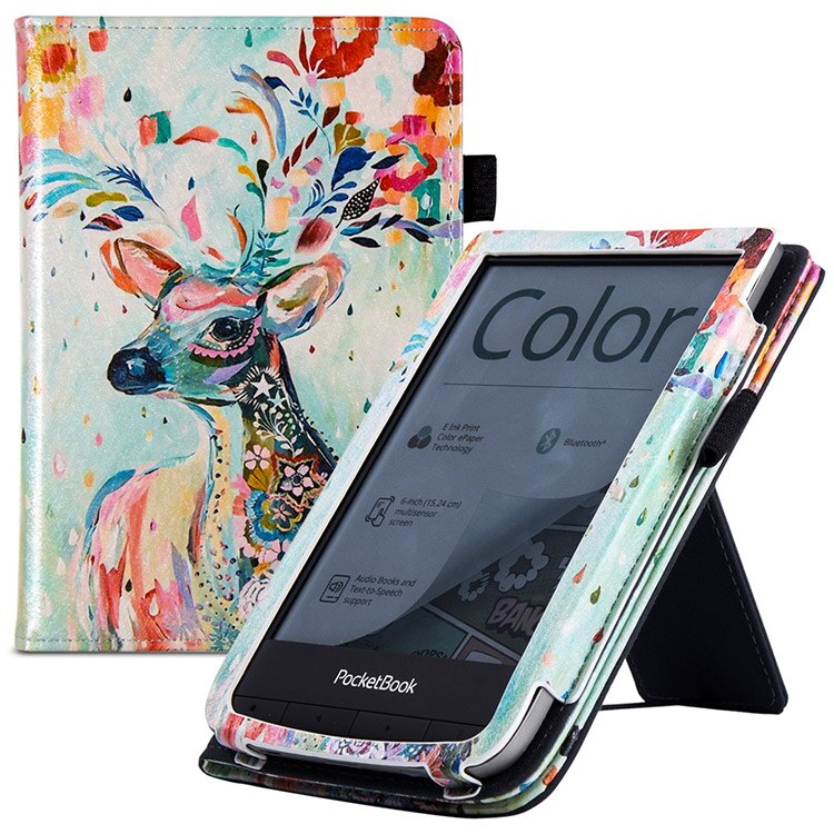 PocketBook – livre de poche tactile HD 3/5/Basic Lux 2/PocketBook Basic 4/Pocketbook, étui de 633 couleurs avec support/repose-main: Christmas deer