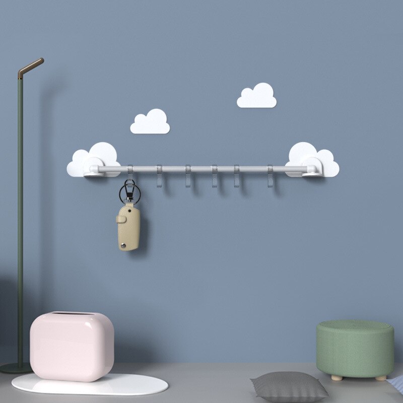 Wall-mounted Hanger Rack Home Kitchen Living Room Bedroom Bathroom 6 Removable Hooks Cartoon Cloud hook Wall Stick-On