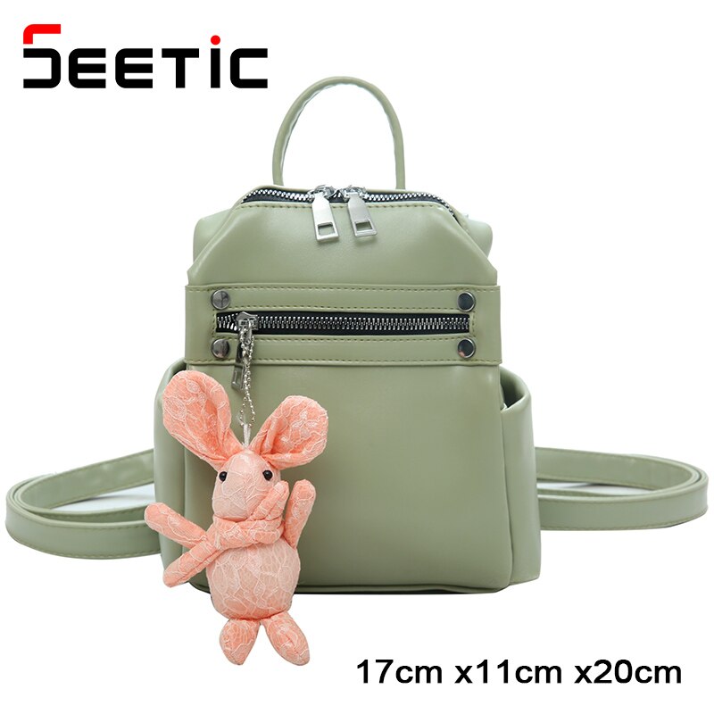 Seetic Mini Rugzak Vrouwen Pu Lederen Schoudertas Tienermeisjes Multifunctionele Kleine Rugzak Vrouwelijke Dames Schooltas: Green Backpack / Without Pendant