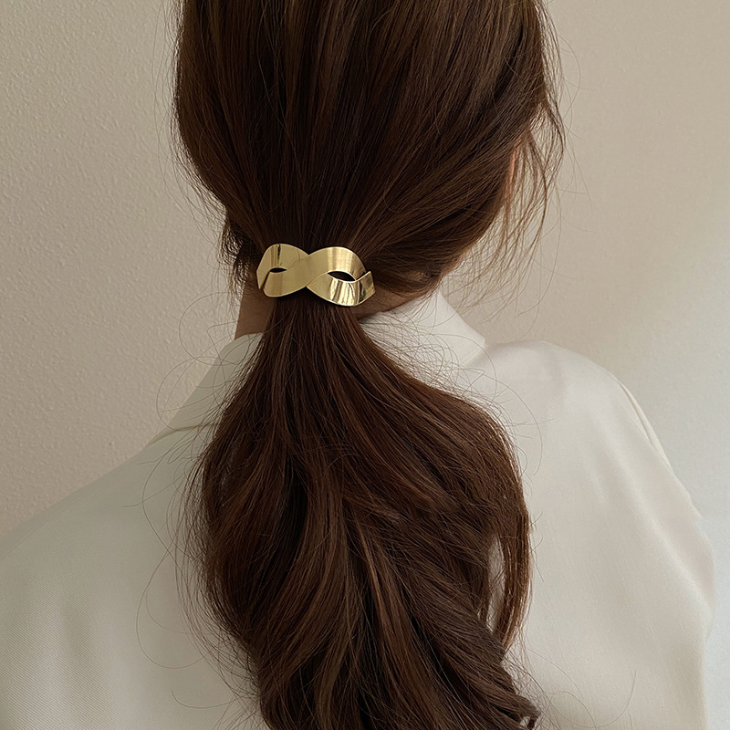 Coleteros de aleación de Color dorado para niña y mujer, cintas elásticas para el pelo, accesorios para el cabello de estilo Punk geométrico