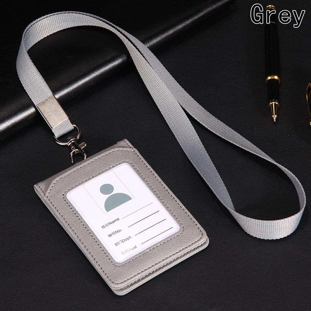 High-grade PU Card Holder Staff Identification Card Neck Strap With Lanyard Badge Neck Strap Bus ID Holders: GY