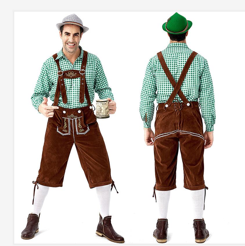 Echoine Volwassen Traditionele Oktoberfest Kostuum Lederhosen Beierse Octoberfest Duits Bier mannen Carnaval Party Fancy Kostuum: Green Brown / XXL