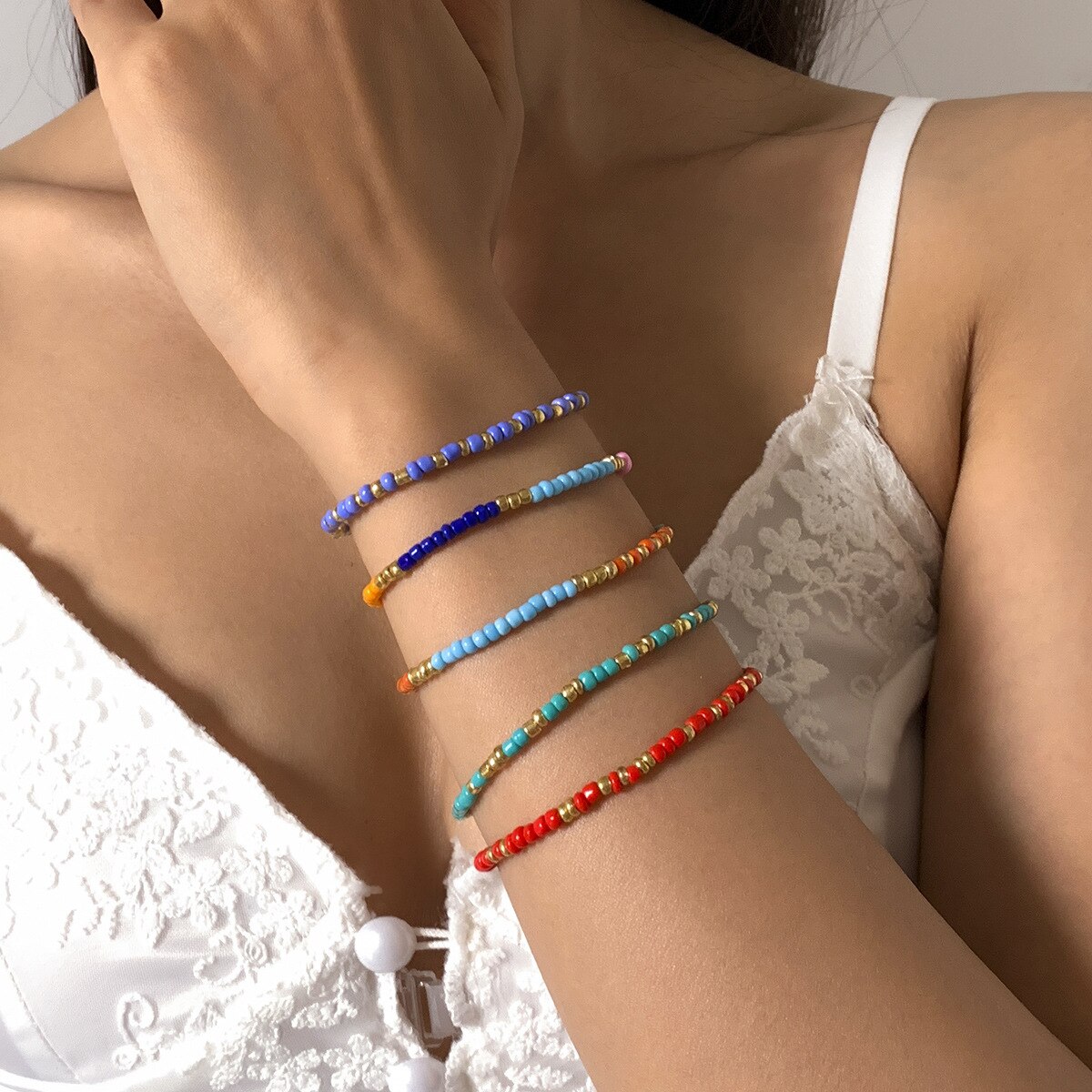 5 Stks/set Rijst Bead Armbanden Voor Vrouwen Simple Kralen Verstelbare Bangle Armband Kit Vrouwen Armband Jawlery