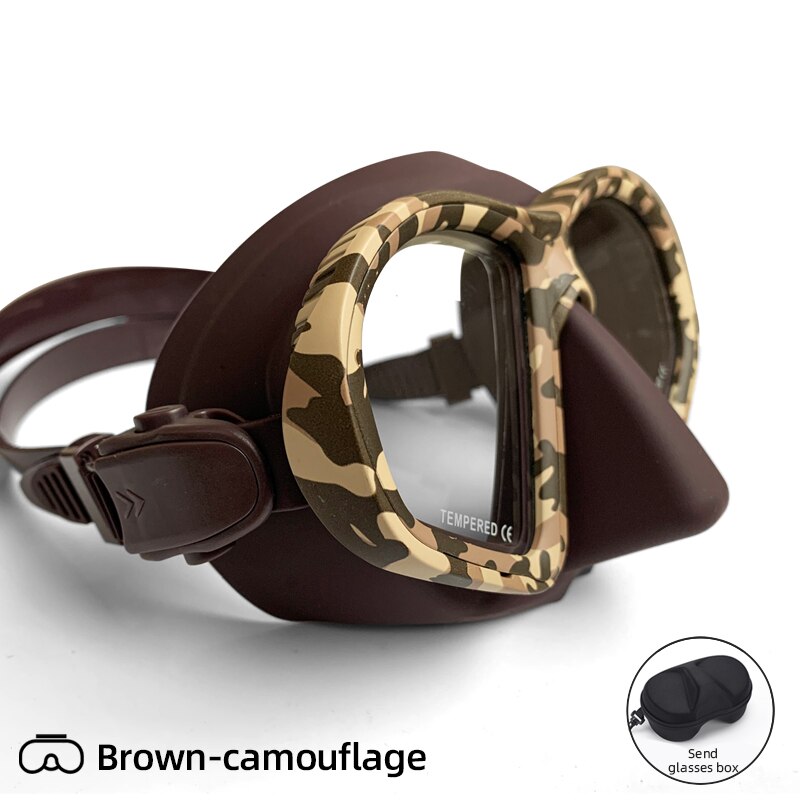 Free Diving Mask Low Volume Multiusage Diving Mask Scuba Diving Mask for Adults Men Women Diving Goggles Diving Equipment: Brown camouflage