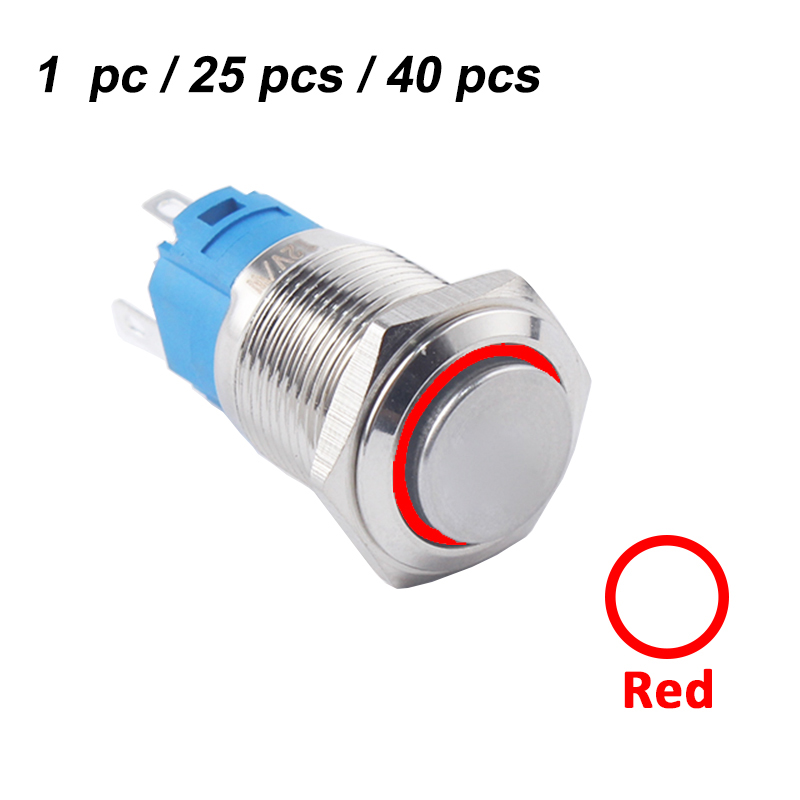 16mm hoch heilen Metall Drücken Druckschalter 12V 24V momentan Energie LED Wasserdicht Glocke Ring Auto Motor- 1Nein 3V