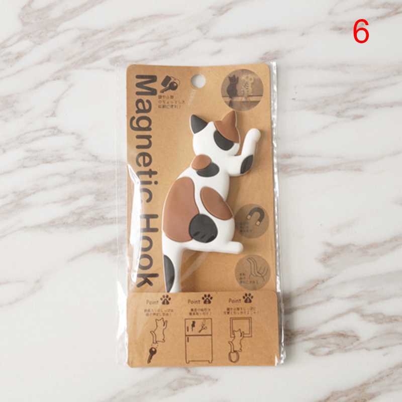 Cat Shape Magnetic Wall Mount Keys Hook Fridge Magnet Hanging Hook Door Decor B88: Tricolor cat