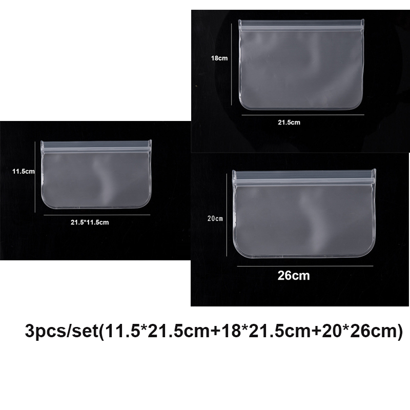 Sachet de rangement des aliments 3 pièces/ensemble | Sachet de stockage des aliments, sachet réutilisable, sac à fermeture à glissière PEVA, sac Silicone étanche, organisateur de cuisine, sac frais: Default Title