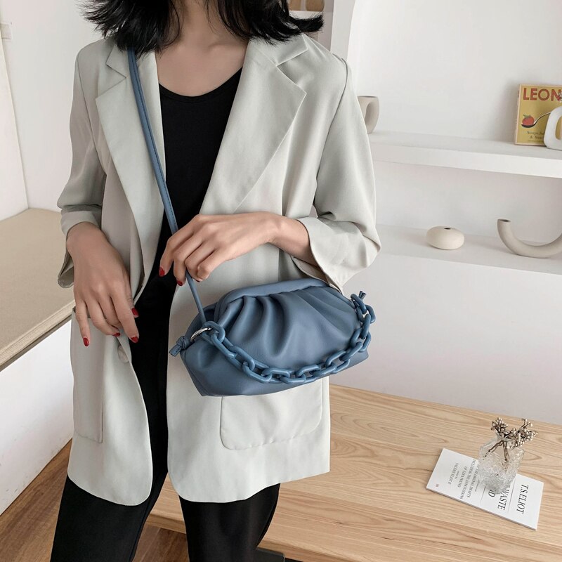 Bolso de mano especial para mujer, con forma de Pochette Dumpling, multifuncional, resistente al agua, con volantes, azul