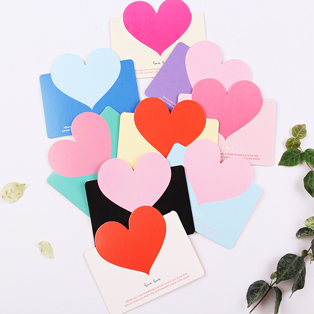 10pcs/bag Mixed Color LOVE Heart Shape Greeting Card Valentines Day Card Wedding Invitations Card Romantic Thank You Cards