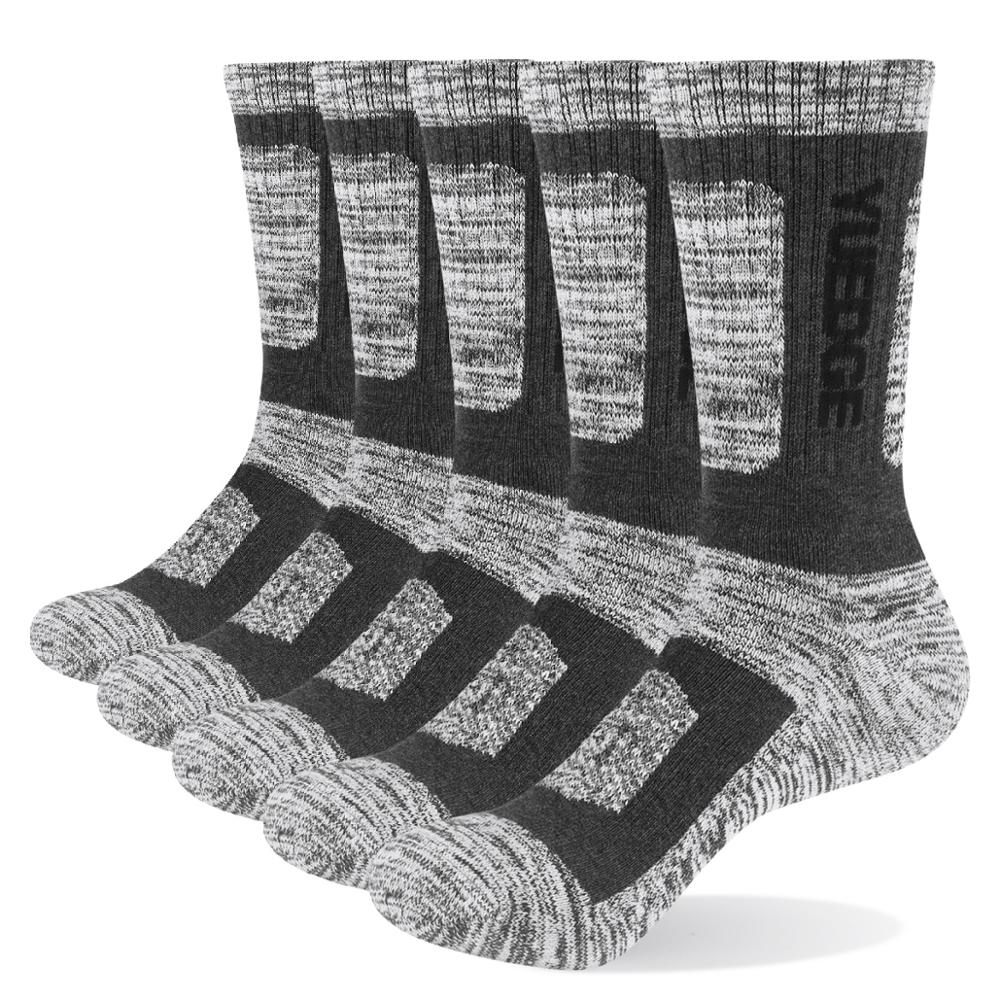 YUEDGE-Calcetines para hombre de algodón grueso, 5 pares, para exterior, invierno, cálido, transpirable, escalada, senderismo, deporte de ciclismo: 1805GY / XL(Men 9.5-12.5 US)
