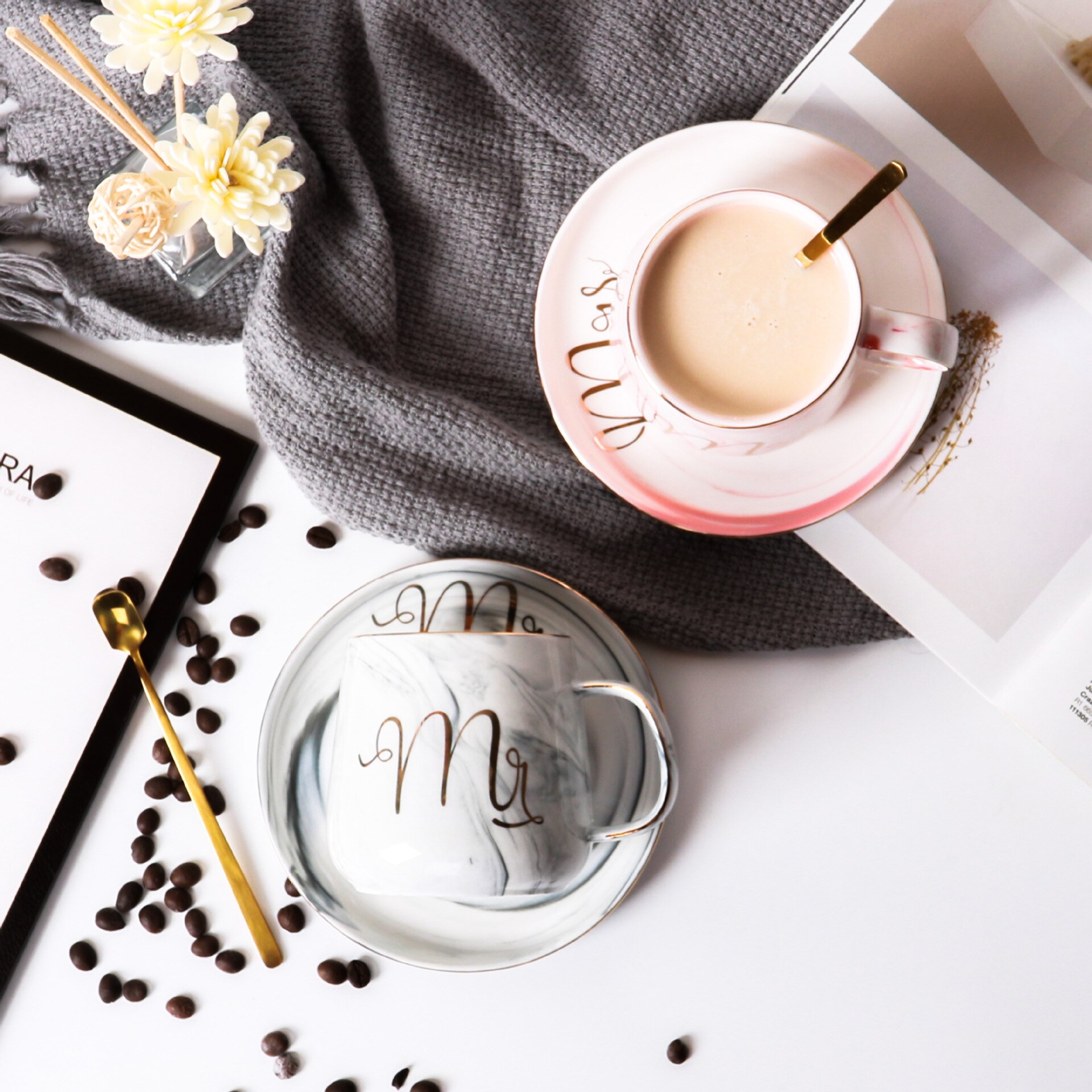 Luxury Coffee Cup Porcelain Holder Set Espresso Coffe Cups Ceramic Reusable Saucer Tazza Colazione Family Drinkware BW50BD: Black