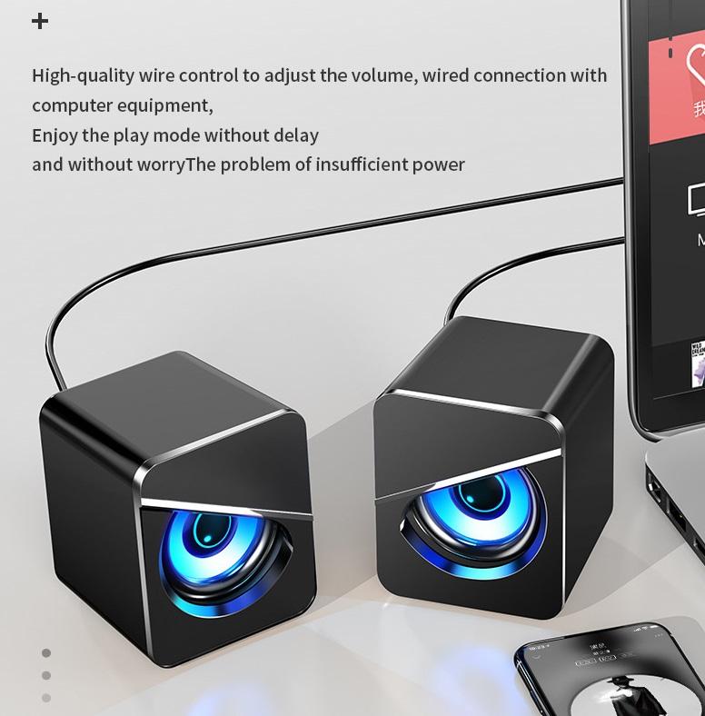 1 Pair Computer Speakers LED Colorful Luminous Wired Gaming Mini Speaker Desktop Laptop Accessory