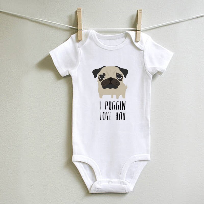 Ik Puggin Liefde U Baby Bodysuit Grappige Katoenen Korte Mouw Baby Boy Girl Pug Print Body Baby Rompertjes Onesie Kleding