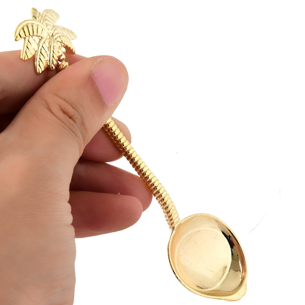 2 st 10cm guld zinklegering tesked kaffe sked tropisk stil kokosnöt träd omrörning tillbehör sked ca 10.5cm i längd