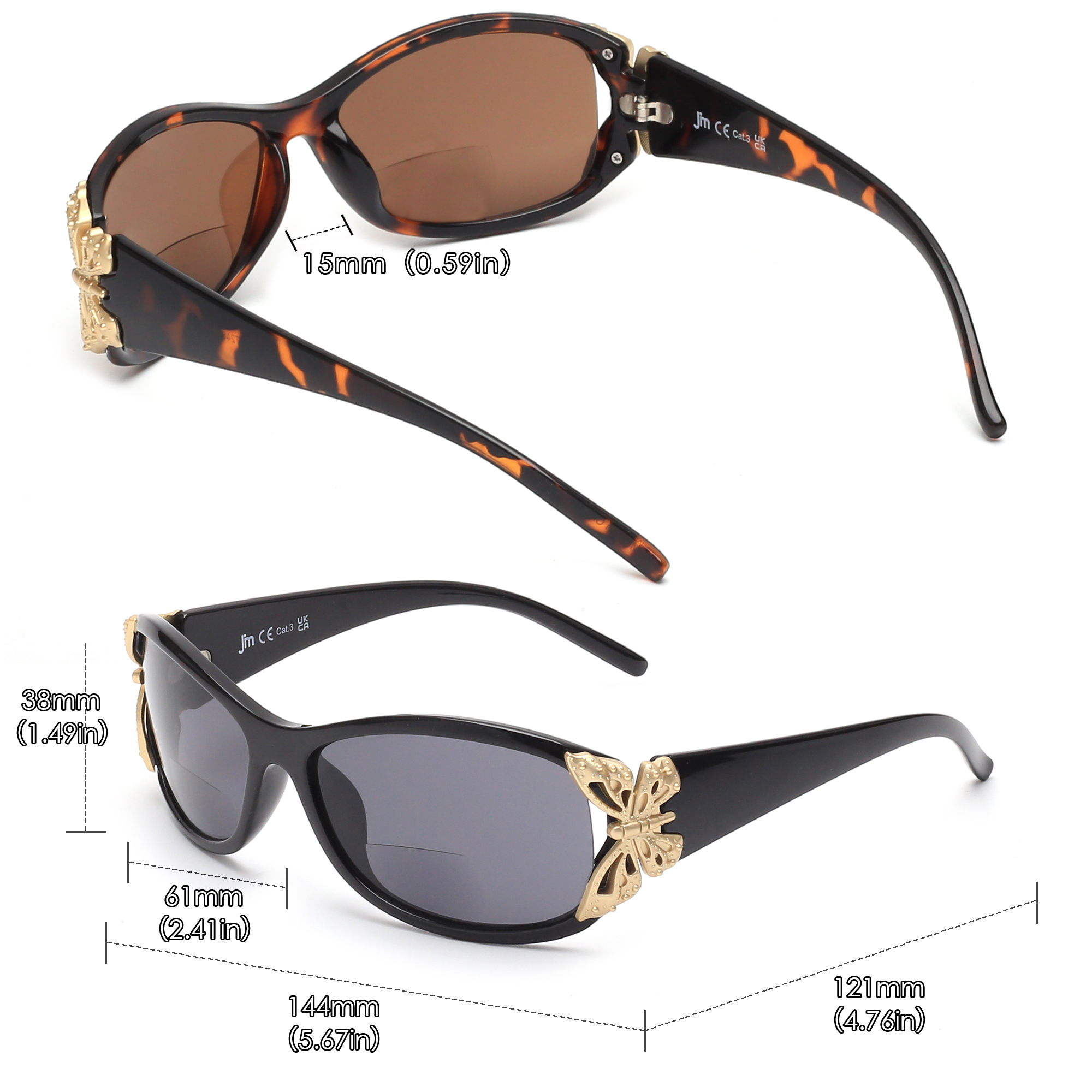 JM Bifokale Lesesonnenbrille für Damen, modische Sonnenleser, Outdoor-Lesebrille, UV400-Schutz