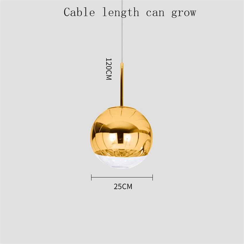 Argent or verre Lustre pendentif lumières Globe boule pendentif LED lampe salon Luminaire suspendu lampara Lustre éclairage E27: Gold 25CM