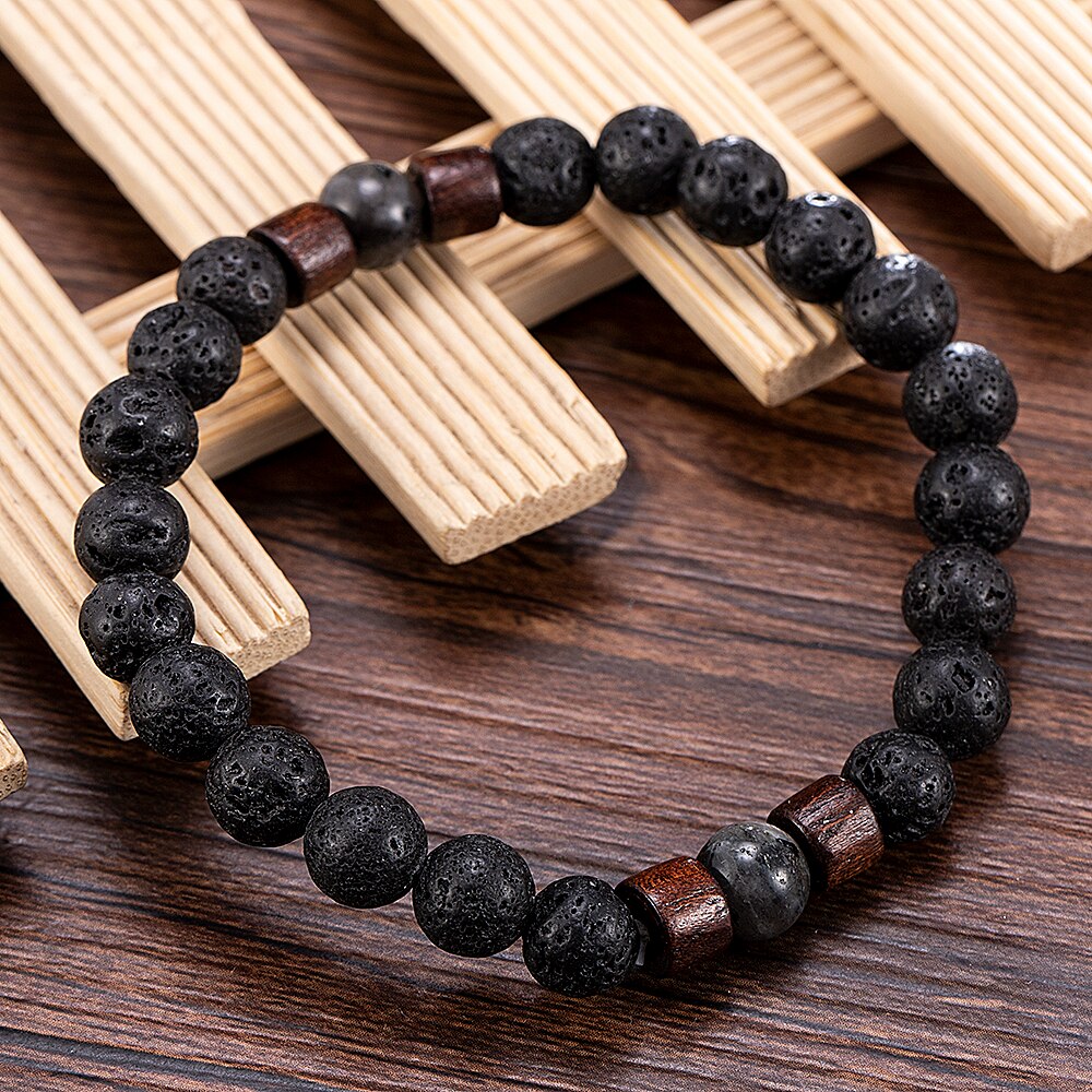 Pulsera de para hombre y mujer, con piedras de Lava, elasticidad, Yoga y cuentas, de joyería