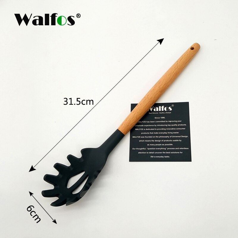 Walfos köksredskap naturligt bokträ handtag silikon köksredskap set silikon matlagning verktyg set köksredskap set: Spagetti b