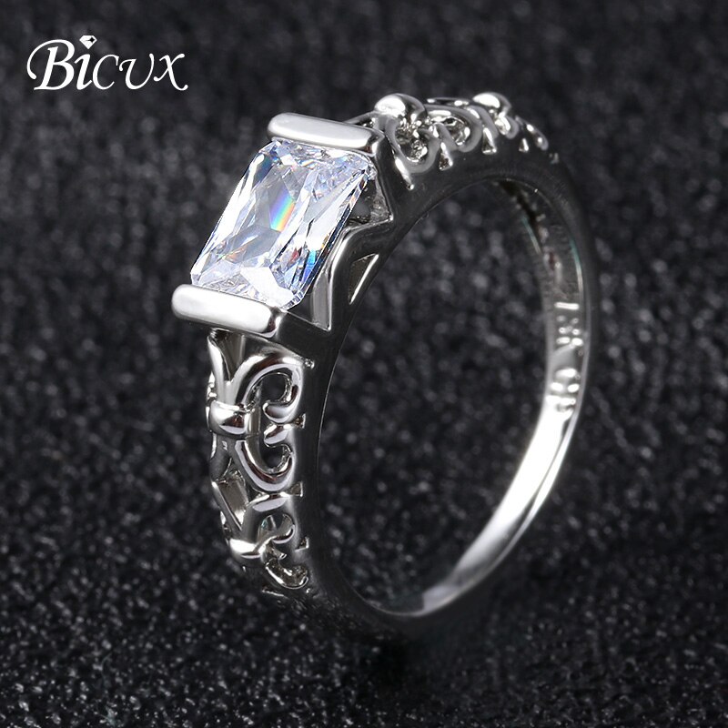 Bicux Leuke Rose Goud Zilver Grote Rood Wit Crystal Ringen Voor Vrouwen Engagement Wedding Zirconia Vrouwen Ring Sieraden: 8 / Silver white