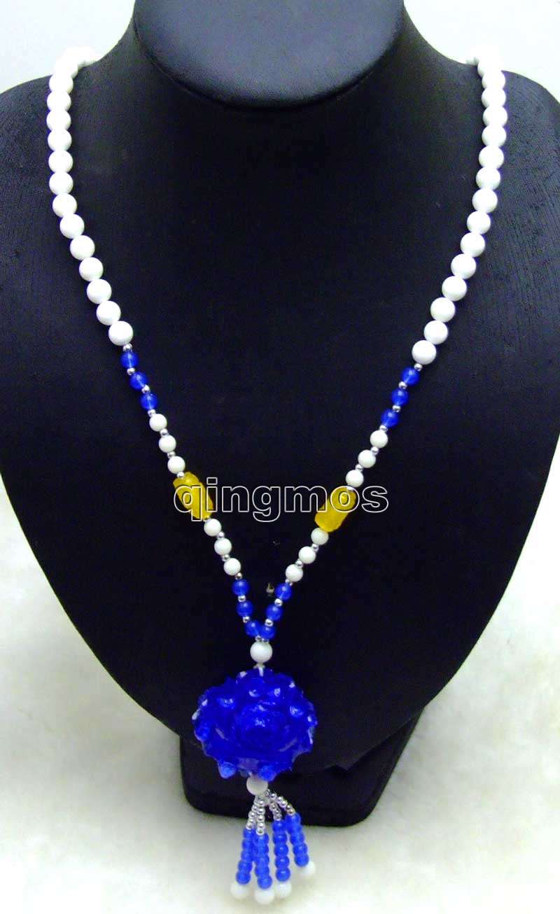 groß 40mm Blaue Blume bilden anhänger Lange 26 &quot;zur Seite fahren halskette Dame Charme Schmuck-nec5878