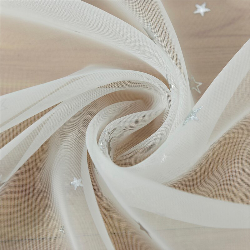 1Pc Shiny Silver Sterren Verduisterende Gordijnen Voor Kinderen Kind Slaapkamer Koreaanse Stijl Venster Voile Tule Gordijnen Voor Woonkamer: white perforation / 100x270cm