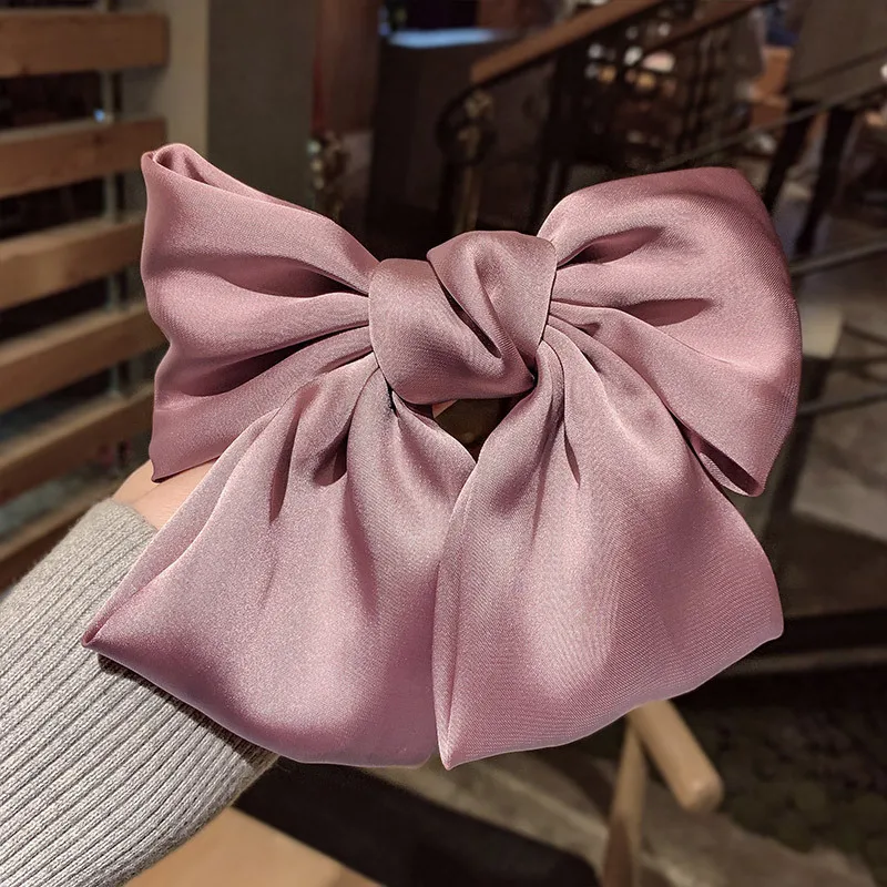 Vintage gros nœuds papillon de cheveux pinces à cheveux mignonnes Satin deux couches papillon arc épingle à cheveux fille cheveux accessoires pour femmes nœud papillon épingles à cheveux: Rose