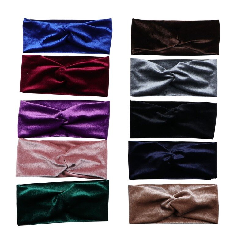 Bandeau en velours doré, couleur unie brillante, nœud croisé polyvalent, accessoires de cheveux pour femmes, Turban large pour dames