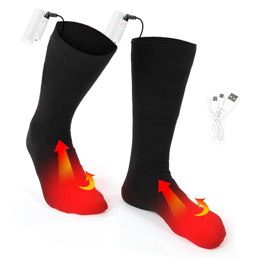 Chaussettes chauffantes pour moto, chaussettes chauffantes pour bottes de moto électriques usb, chaussettes chauffantes pour bottes chauffantes infrarouges, chaussettes de ski: Tout noir