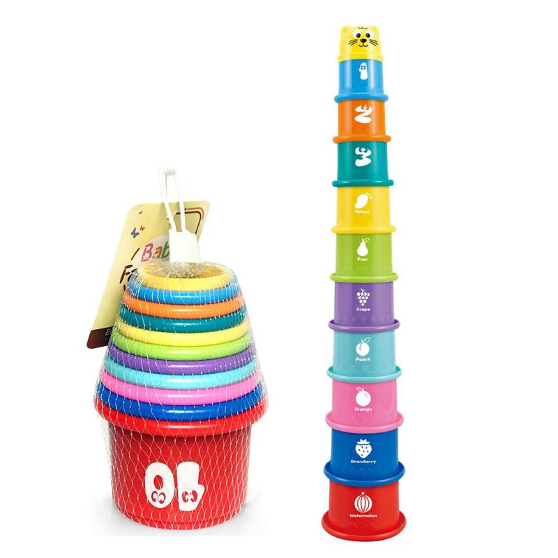 Baby Bath Stacking Cup Set Infant Shower Montessori Bathtub Tower Toy Child Puzzle Swimming Pool Beach Toys For 0 12 Months Kids: 15