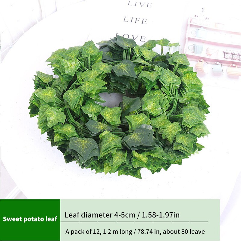 Artificial Lvy Green Leaf Wreath Plant Vine Grape Leaf Climber Green Leaf Family Garden Wedding DIY Garden Craft Flower: A3