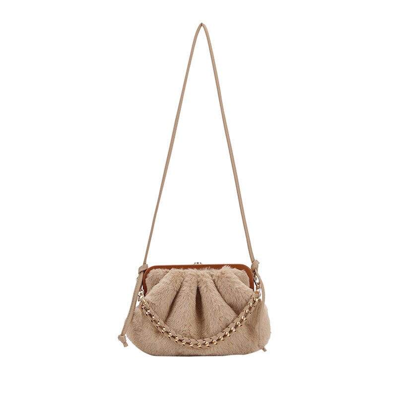 Faux Fur Small Soft Crossbody Bags for Women Winter Trend Shoulder Handbags Branded Trending Shell Bags and Purses