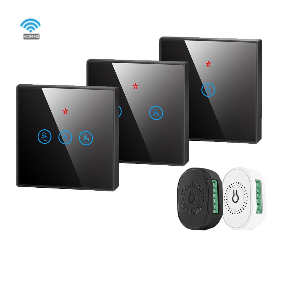 Smart Home Wireless Touch Switch AC 85-250V 16A Power Receiver 433Mhz Remote Control Glass Screen Wall Panel For Light Lamp