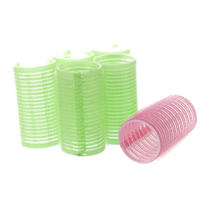 6X Big Self Grip Hair Rollers Cling DIY Hair Curlers: Beige
